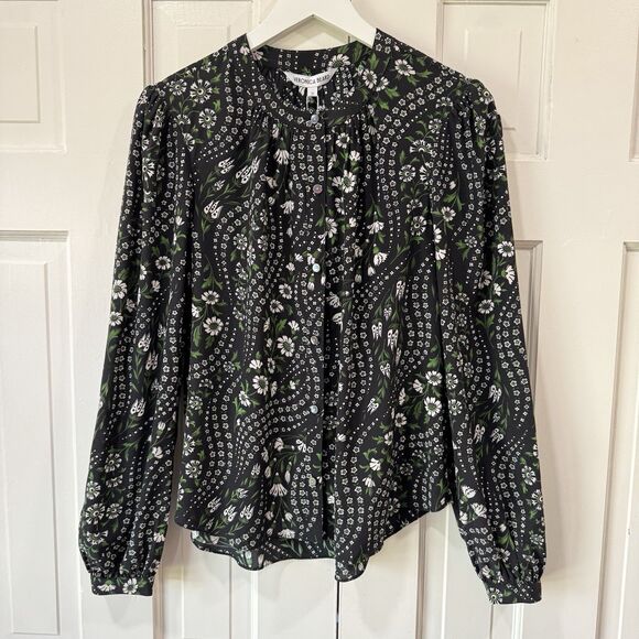VERONICA BEARD Ashlynn Daisy Floral Stretch Silk Crepe Top Blouse Size 10 NWT - Picture 2 of 12